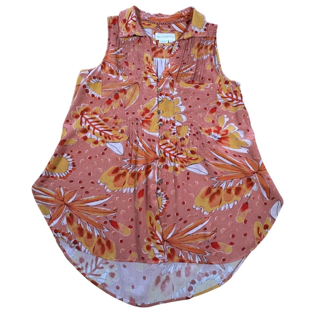 Anthropologie Vera Tropical Floral Button Down Blouse S Boho Cottagecore EUC